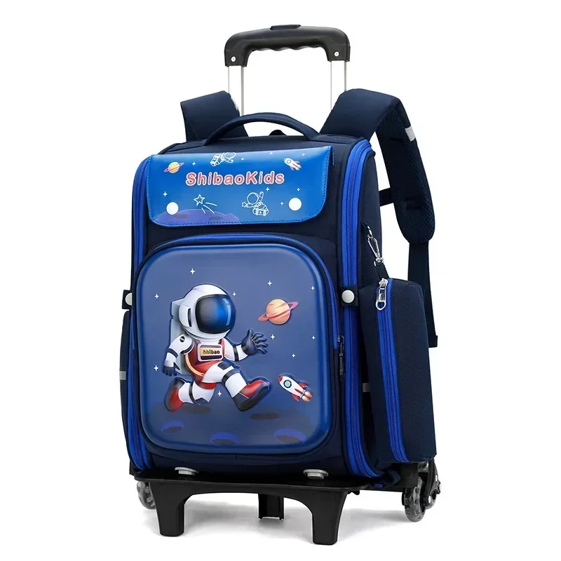 Children\'s Trolley Backpack 6 Wheels Waterproof Spine Protection Schoolbag Students Large Capacity Backpack Girls Boys Book Bags