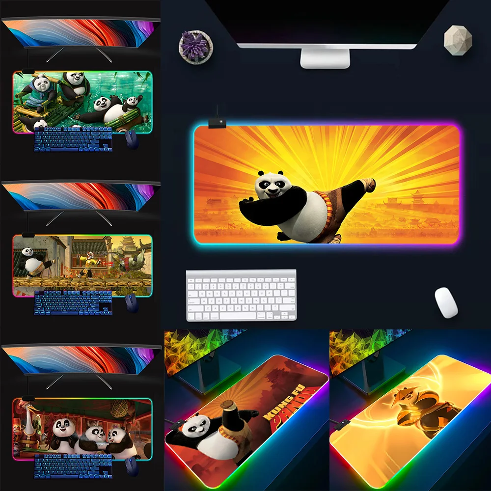 Kung Fu Pandas RGB Pc Gamer Keyboard Mouse Pad Mousepad LED Glowing Mouse Mats Rubber Gaming Computer Mausepad