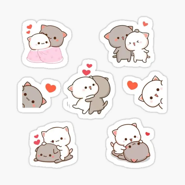 Mochi Peach Cat Sticker Pack  10PCS Stickers for Water Bottles Home Funny Art Bumper Window Luggage Car Kid Living Room Laptop