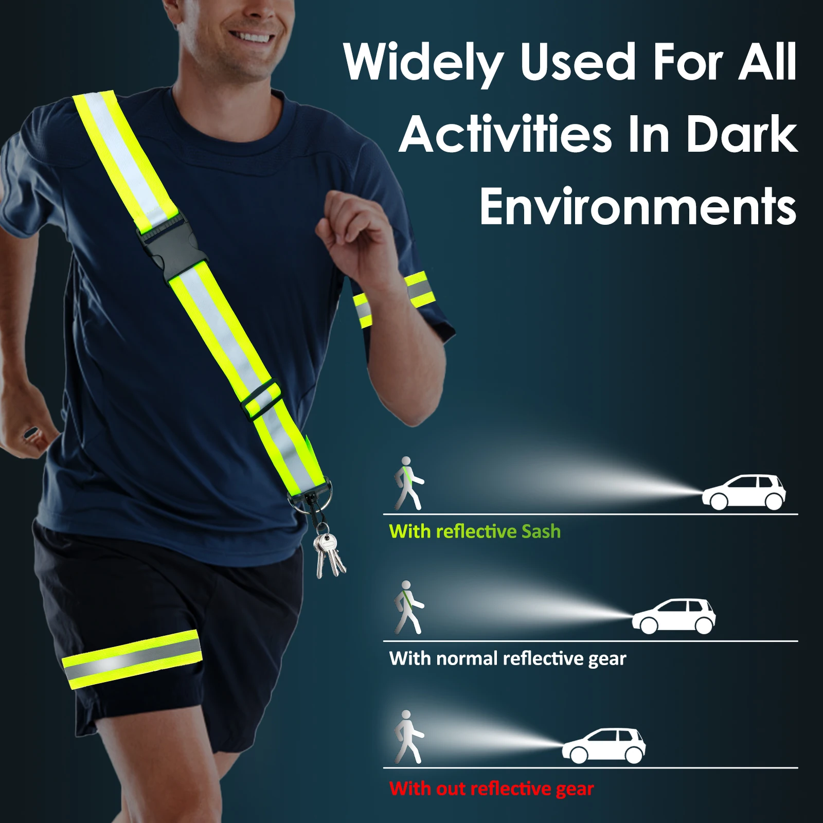 3 قطع من وشاح عاكس للمشي في الليل، معدات الجري العاكسة، حزام كتف كروس، معدات أمان للمشي الليلي
