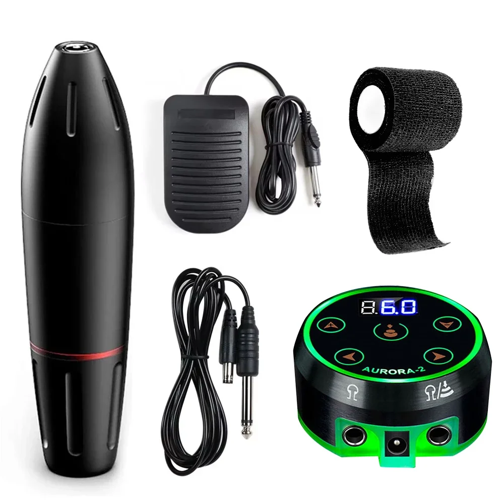 

Professional Tattoo Machine Kit with Aurora 2 Tattoo Power Supply Tattoo Pen for Body Art Permanent Makeup Tattoo Gun Set