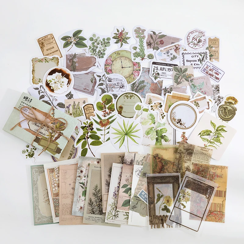 Yoofun 60 Stück/Packung Multi-Material-Aufkleberpaket, Vintage-Pilz, Pflanzen, Schmetterlinge, Aufkleber für Tagebuch, Scrapbooking, Basteln