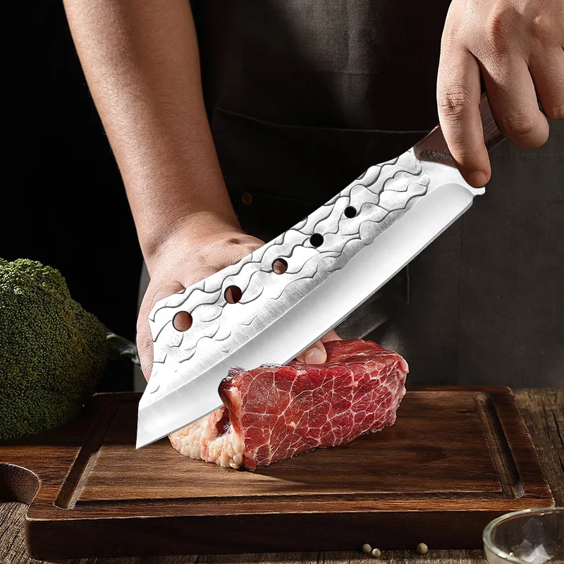 8 inch Hand-Forged Bone Butcher Knife Stainless Steel Kitchen Knife Cleaver Meat Wooden Handle Chef Slaughter Cooking Knives