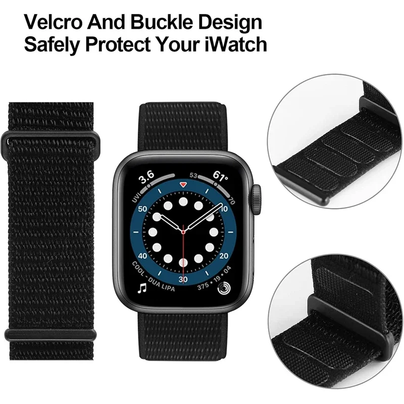 Nylon Loop Strap for Apple Watch Band 40mm 44mm 45mm 41mm 42mm 38mm Smart Nylon Bracelet IWatch series 9 8 SE 7 6 5 Ultra 2 49mm