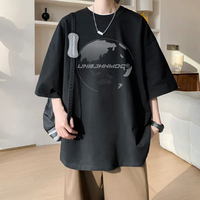 Mens Oversized T Shirt White 5XL Men's Cotton T-shirts Summer Casual Wear Earth Letter Print Tee Shirts for Men Male Clothes