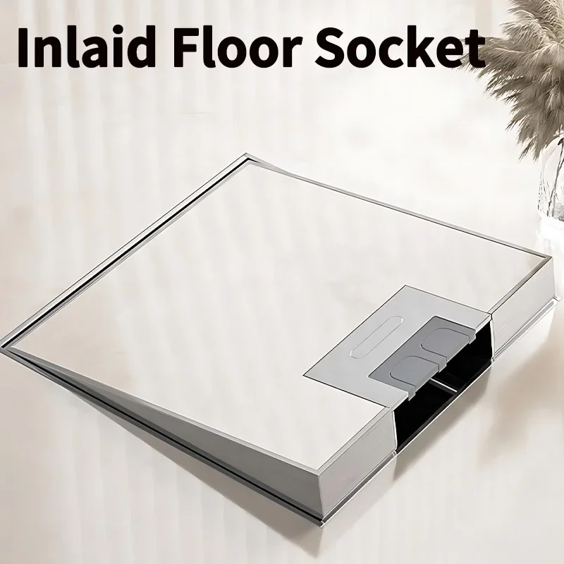 Metal Panel Stainless Steel 130Size Universal Inlaid Floor Socket - 2 Power Outlets with Recessed USB and Network Functionality