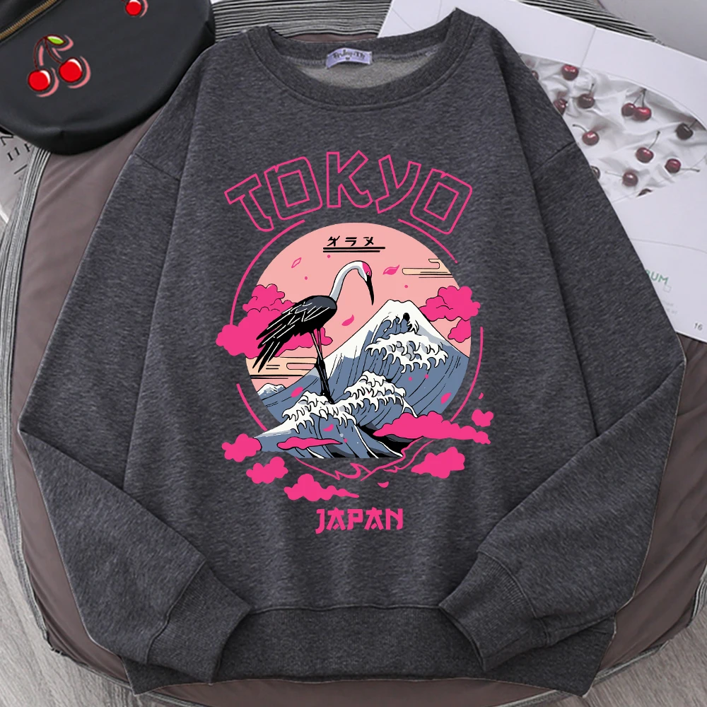 Tokyo Cloud Crane Tsunami Design Männer Sweatshirt Fleece Mode Pullover Oansatz Casual Kleidung Unisex Vintage Lose Streetwear