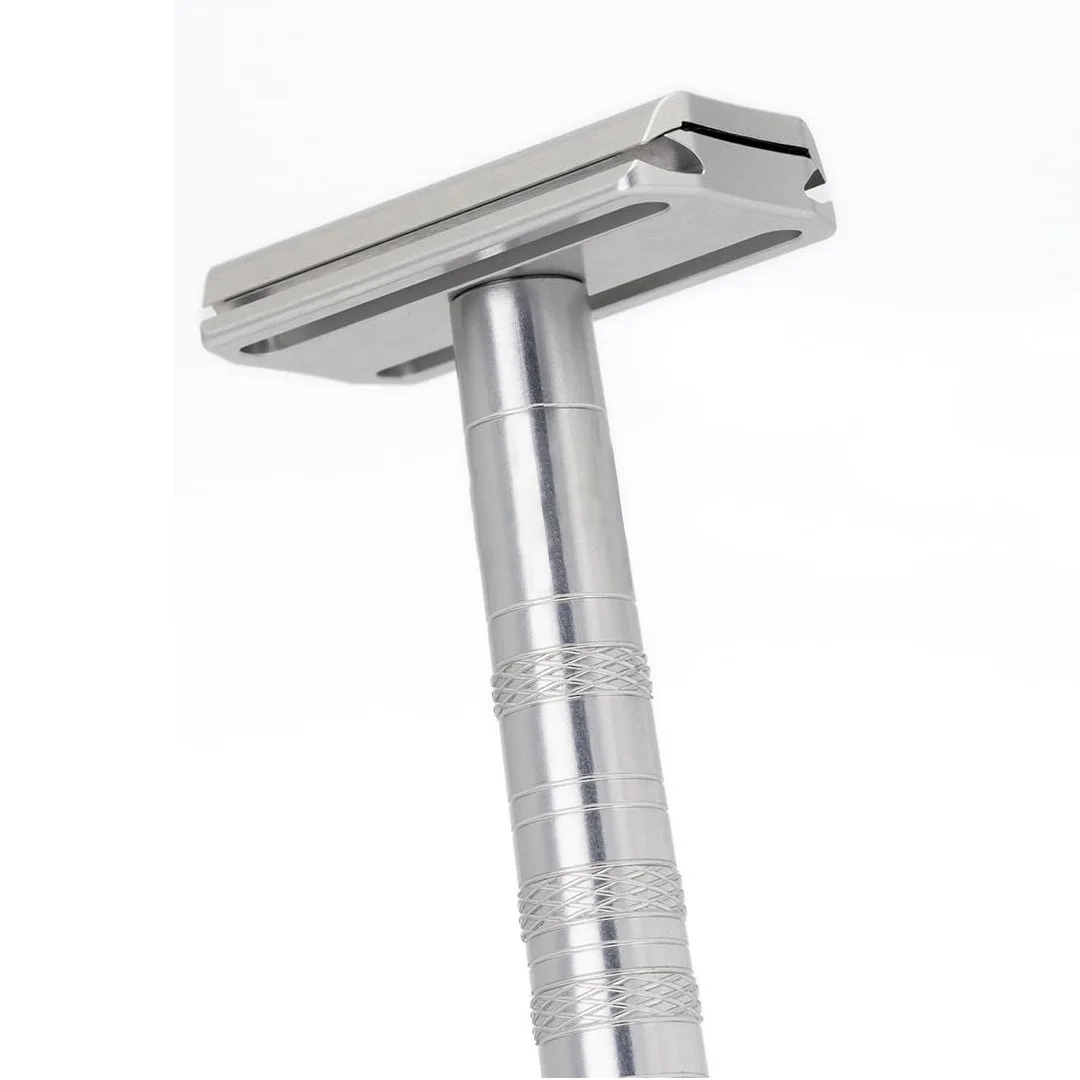 Aluminiumlegierungsgriff Doppelklingen-Sicherheitsrasierer mit 5 Ersatzklingen 30 ° Abgewinkelte Präzisions-Rasierer für Männer und Frauen, wiederverwendbar – Detail 4