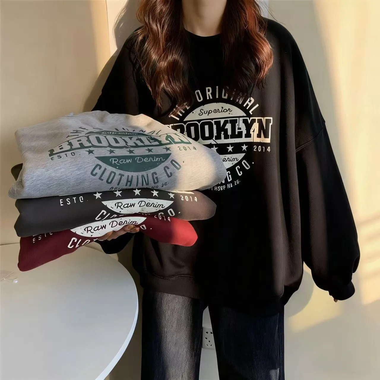 

Crewneck Sweatshirt Men Women - 100% Cotton Oversized High Street Fashion Top Ins Casual Style Unisex Pullover