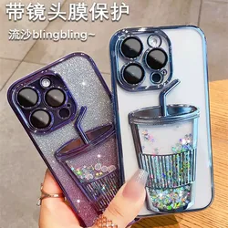 Suitable for Iphone15promax Gradient Glitter Powder Quicksand Cup Phone Case Apple 13 Lens Protector Drop-Resistant Soft Case