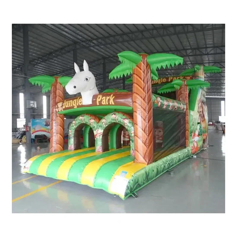 Commercial juegos inflables infantil EN-14960 bouncy castle fun run game for kids adult animal jungle inflatable obstacle course