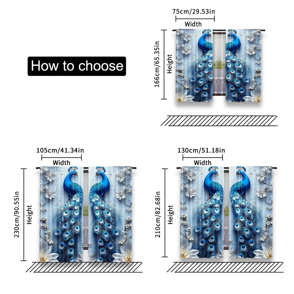 2Pcs Gothic Blue Peacock Curtain Elegant Decorative Room For Living Room Bedroom Office Kitchen Bathroom With Vibrant Colors And