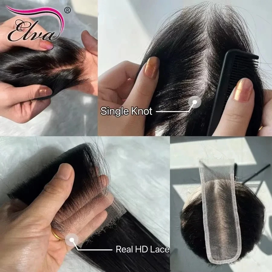 Elva 100% Human Hair 2x6 Kim K Real HD Lace Closure Pre-plucked Transparent Lace Middle Part 14-20inch Straight Soft Indian Hair
