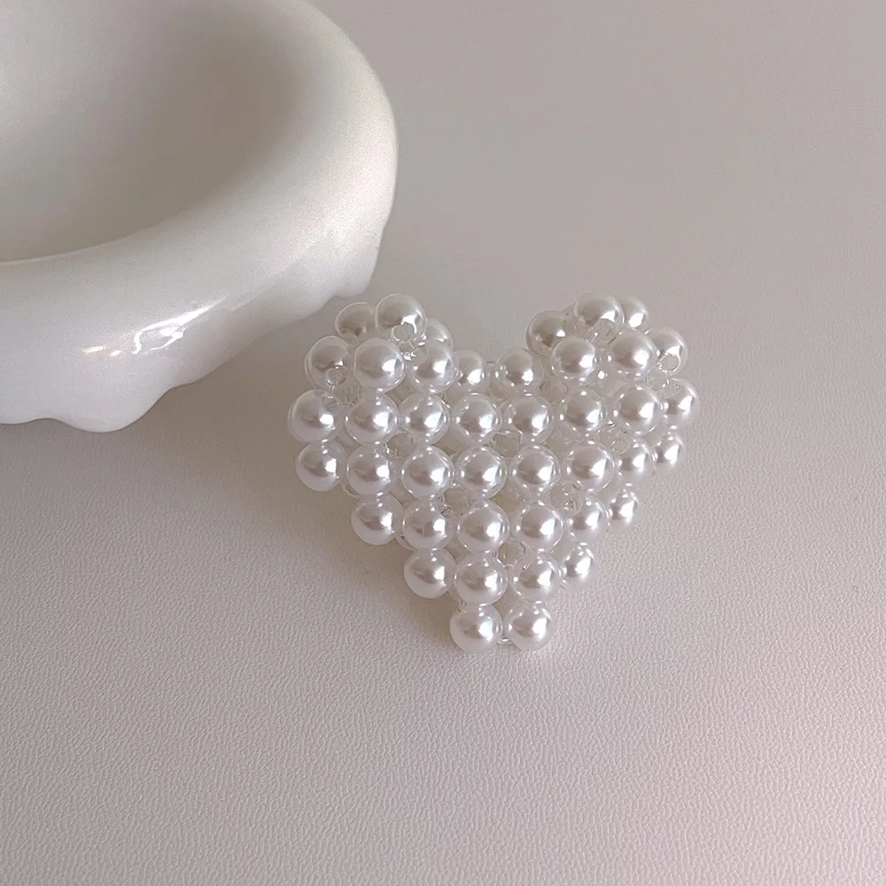 Statement Big Heart Rings For Women 2024 New Fashion Pearl Weaved Ring Jewelry Wholesale