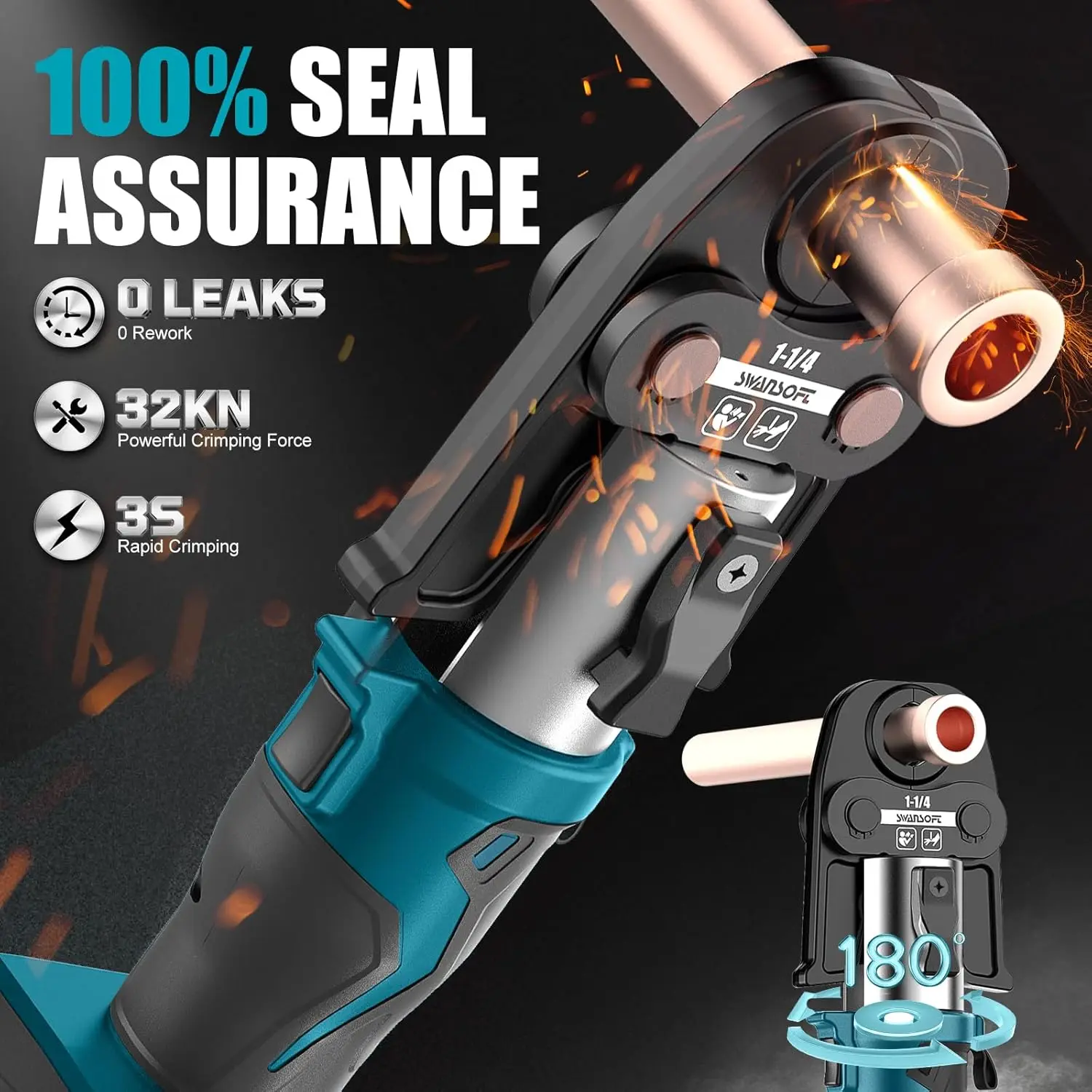 SWANSOFT 20032 Electric Hydraulic Plumbing Crimping Tool Pro Press Copper Crimper Tool with 4 US Standard Jaws 1/2