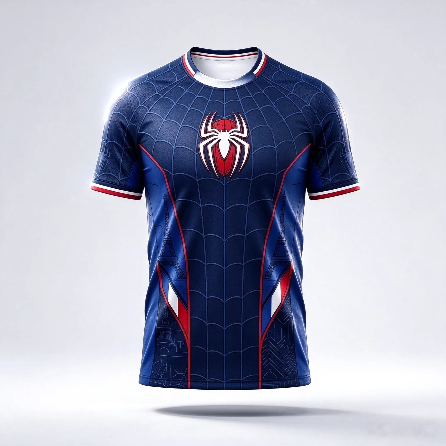 Parent‑child Spider Hero 3D Print Football Jersey Navy Blue Web Pattern Short Sleeve T‑Shirt 100_ Polyester Family Matching -