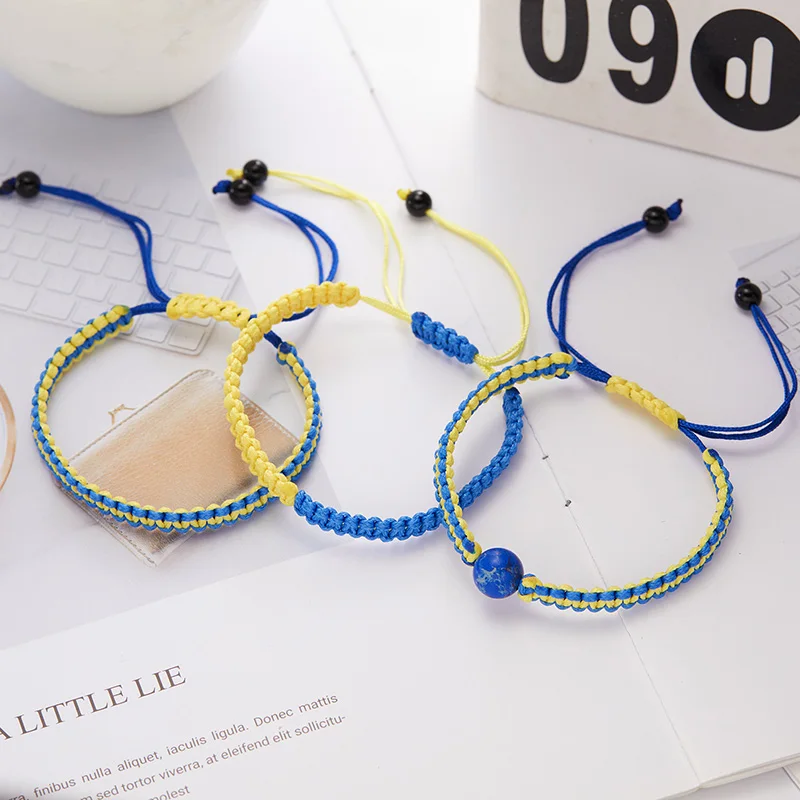 Unique Ukraine Flag Color Bracelet Men Women Handmade Braided Adjustable Heart Sunflower Ethnic Braclet Leisure Couple Jewelry