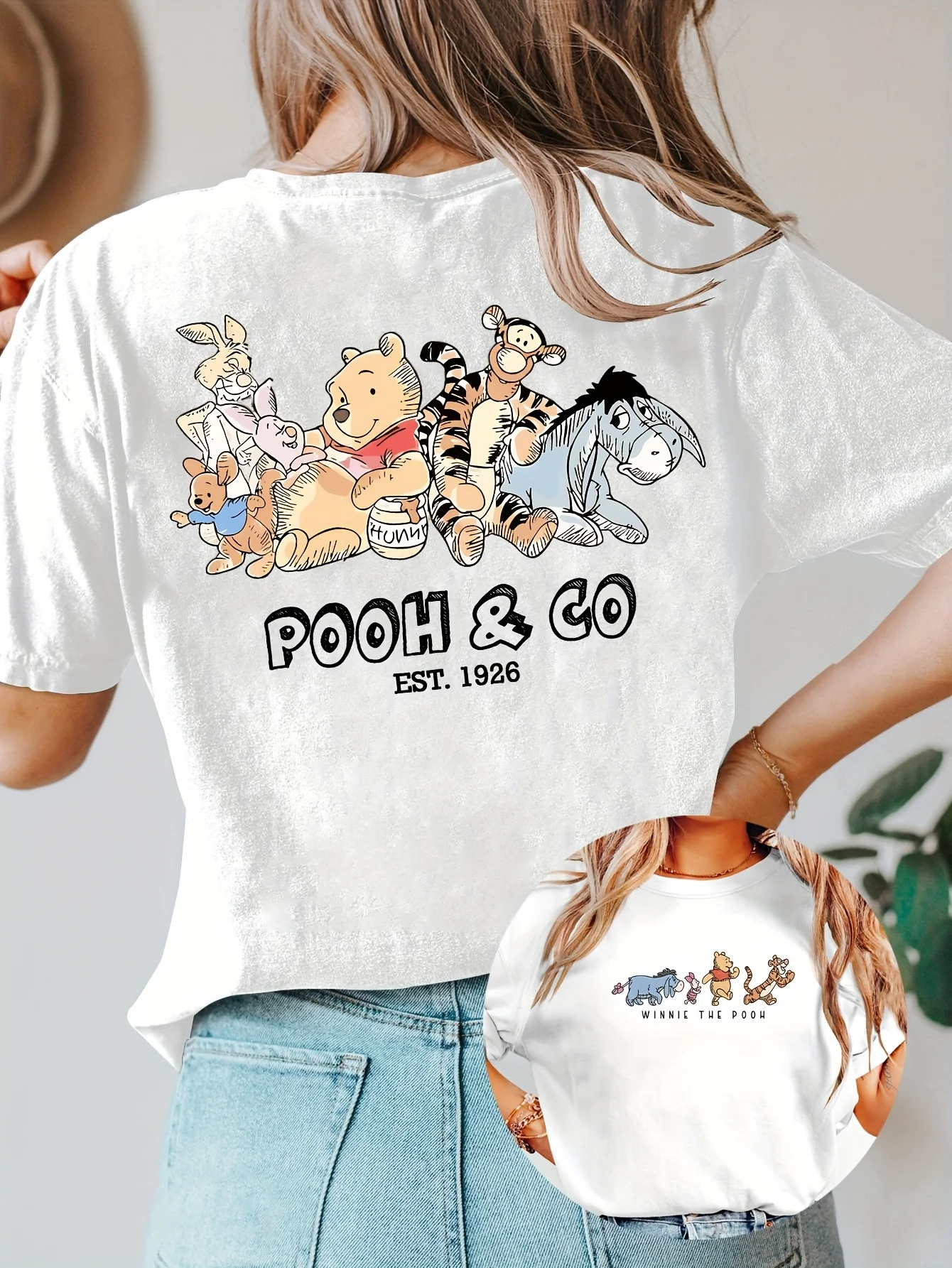 

2025 Disney Pattern Printed Women's Casual Comfortable Unique Smiling Face Black Round Neck Short Sleeve T-shirt