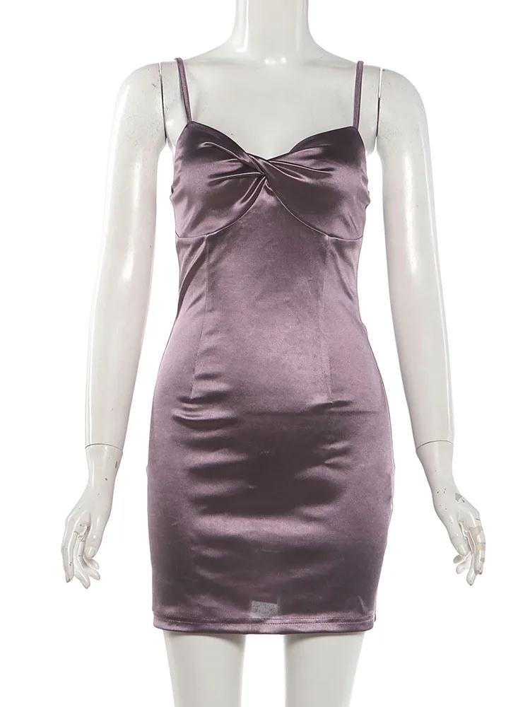 Weird Puss Kleid mit tiefem Ausschnitt für Damen, Falten, schmal geschnitten, ärmellos, hohe Elastizität, schmal, sexy, einfarbig, modisch, für Mitternachtspartys, Mini-Bodycon – Detail 3