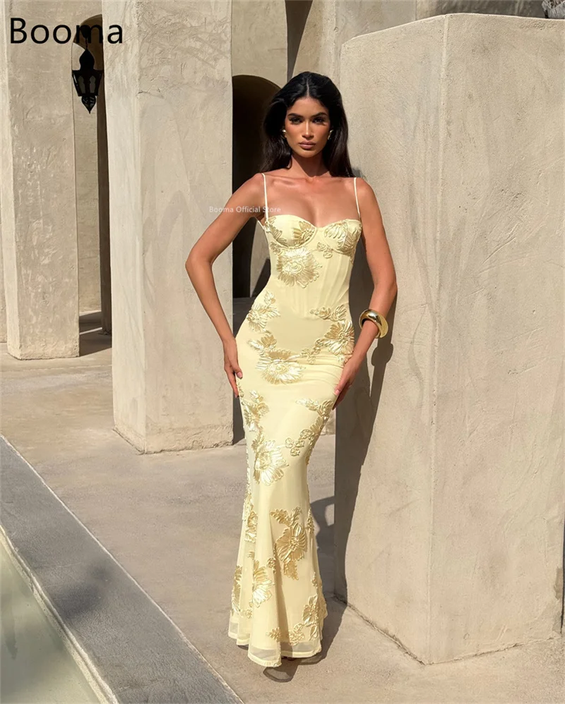 Booma Flowers Mermaid Evening Dresses Formal Party Gowns for Women Spaghetti Strap Sleeveless Prom Gown Customize