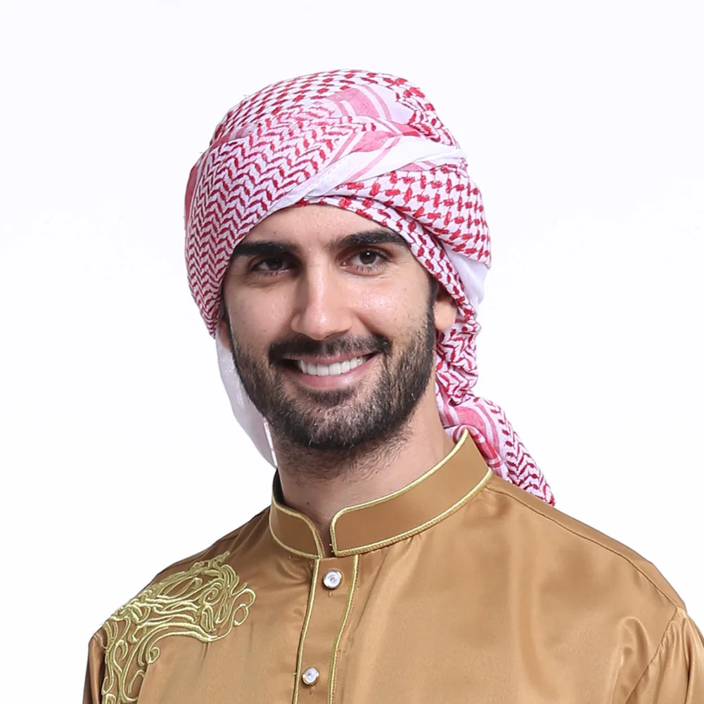 Muslim Men's Head Scarf Saudi Arab Middle Eastern Keffiyeh Scarves Islamic Clothing Male Hijab Turban Shemagh Muhammad Hat