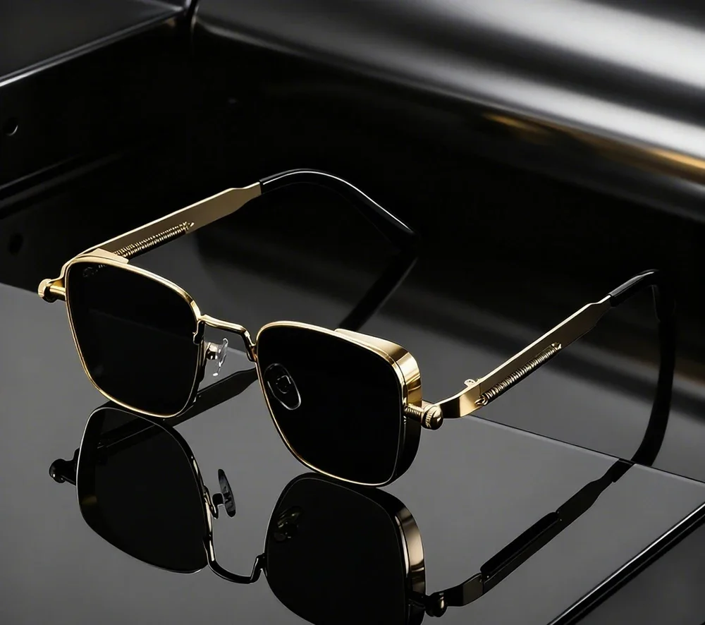 1/3PC Vintage Steampunk Quadratische Sonnenbrille mit Metallrahmen, Unisex Retro Grunge Punk Brille für Alltagsmode, Karnevalspartys, UV400 – Detail 16
