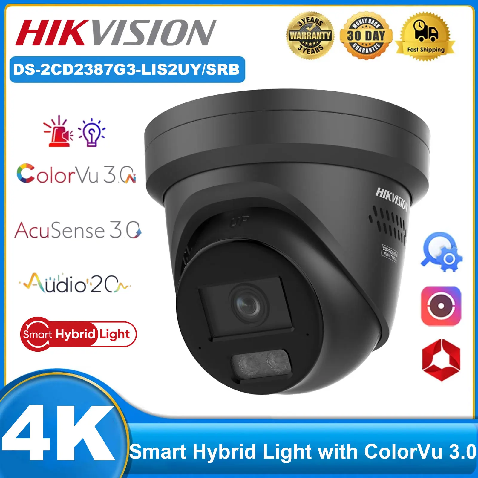 Hikvision 8MP IP Camera DS-2CD2387G3-LIS2UY/SL DS-2CD2387G3-LIS2UY/SRB Smart Hybrid Light ColorVu3.0 Acusense3.0 HikAI-ISP