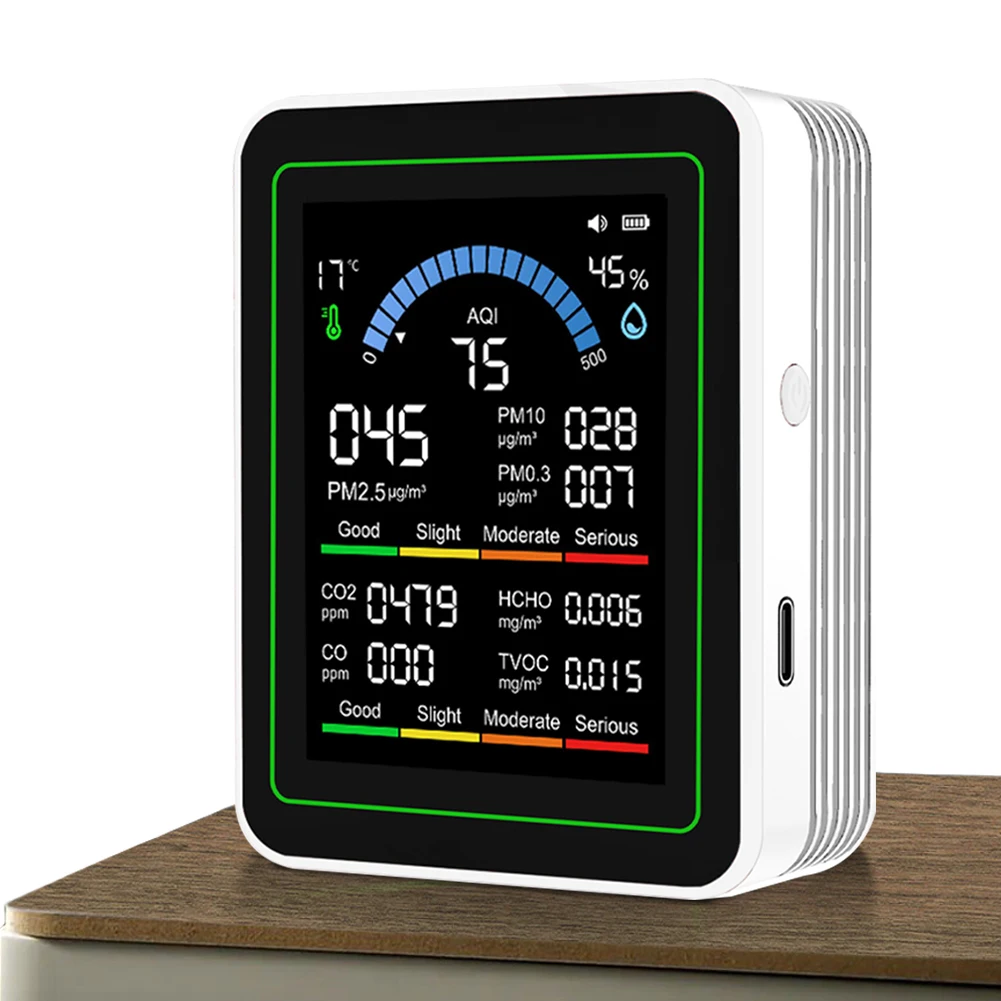 Монитор качества воздуха 10-в-1, тестер качества воздуха в реальном времени с дисплеем, детектор температуры и влажности для домашнего офиса, школы