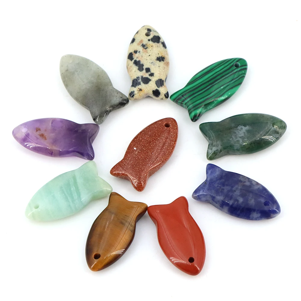 

Cute Fish Beads Natural Stone Hand Carved Healing Crystals Amethyst Gemstone Pendant Home Decoration DIY Hanging Ornament Gifts