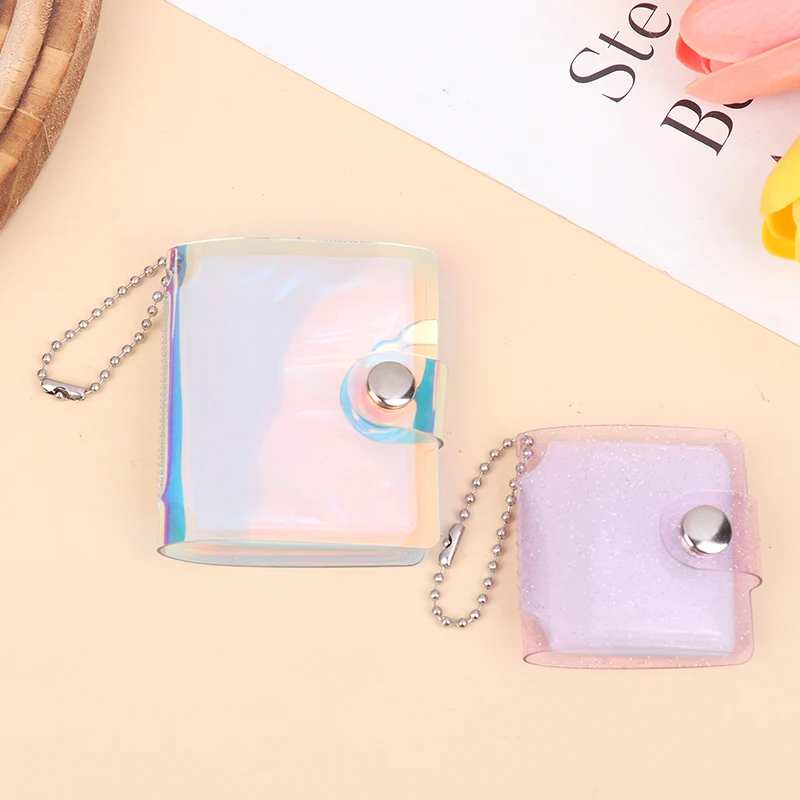 Student Photocard Holder With Keychain 1Inch 2Inch Transparent Mini Photo Album DIY Idol Small Card Collection Book Bag Keyring
