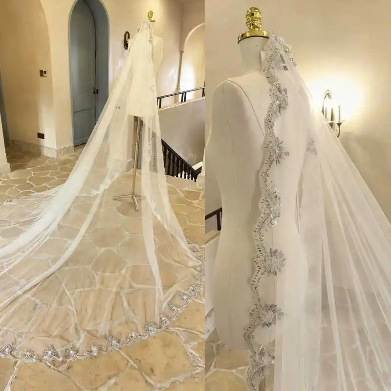 

Элегантная свадебная фата с аппликацией из блесток, 3 метра, белая слоновая кость, 1-слойная фата с расческой, румяна, аксессуары для головного убора невесты