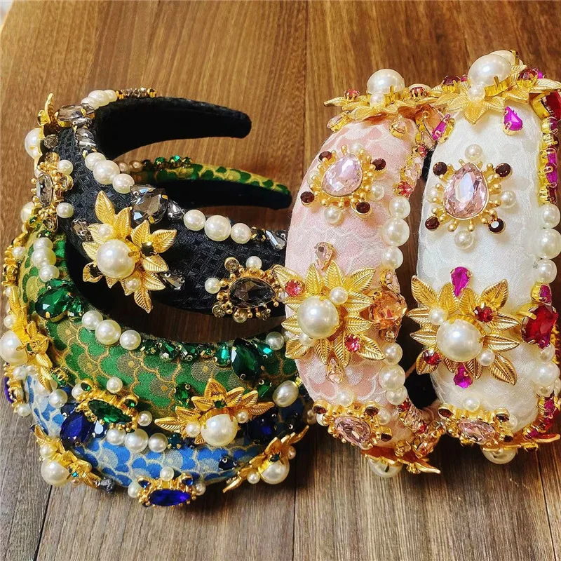 2024 Luxury Catwalk Personality Color Rhinestone Headband New Gorgeous Baroque Fashion Crystal Beads Headband For Women