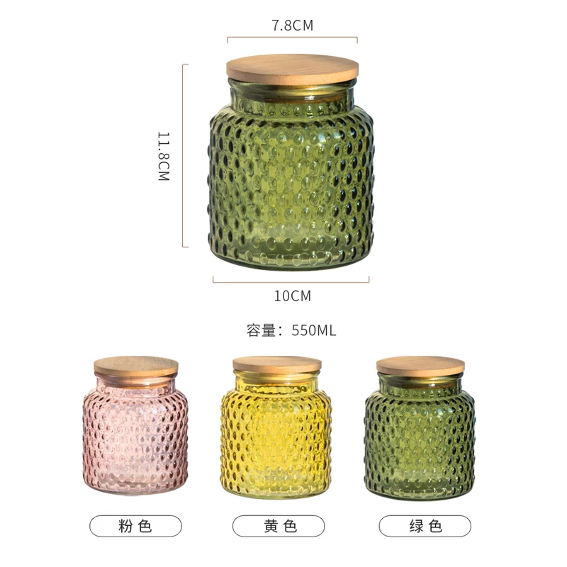 Wood Cover Carved Embossed Begonia Flower Glass Sealed Jar Bamboo Cover Retro Kitchen Storage Jar Household Seasoning Storage