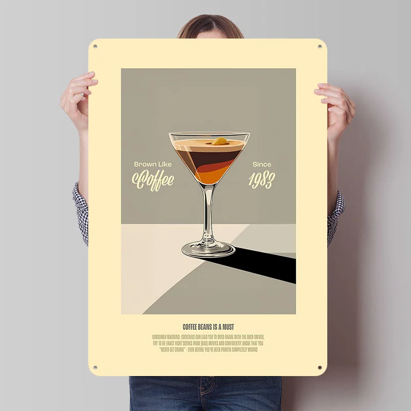 Brauner Kaffee-Cocktail Bedrucktes Poster Maßgefertigte Retro-Wandkunst Vintage Metallschilder für Heim- und Spielzimmerdekoration Gemütliche Kunst