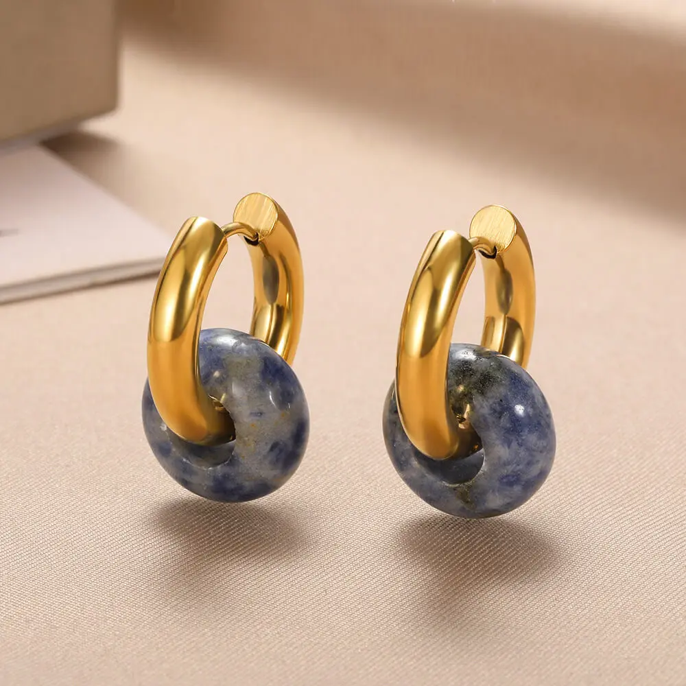 Natural Stone Drop Earrings for Women Stainless Steel Gold Color Opal Round Earrings Wedding Christmas Jewerly Gift 2023 Femme