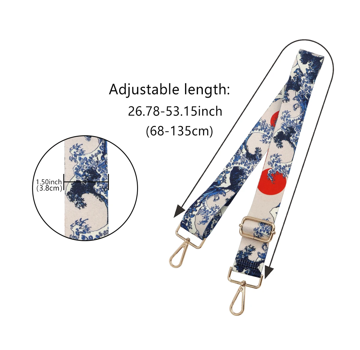 Classic Painting Kanagawa Waves Handbag Straps for Crossbody Adjustable Bag Accessories Handbag Belt Wide Nylon Shoulder Straps