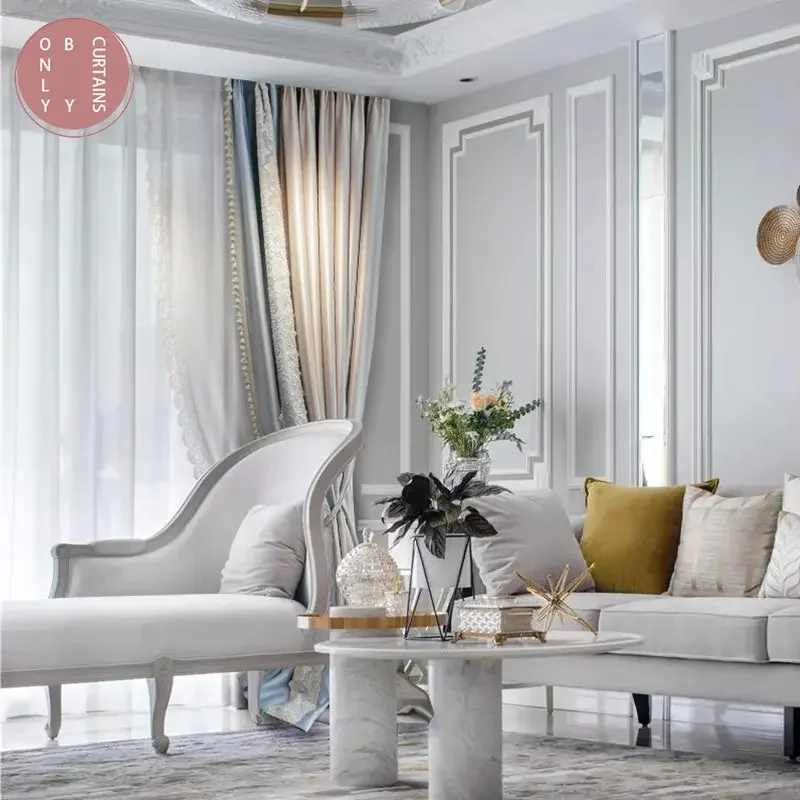 

French Light Luxury High-end Atmospheric Bedroom Bay Window SilkPattern Curtain For Living Room Luxury Curtains For Living Room