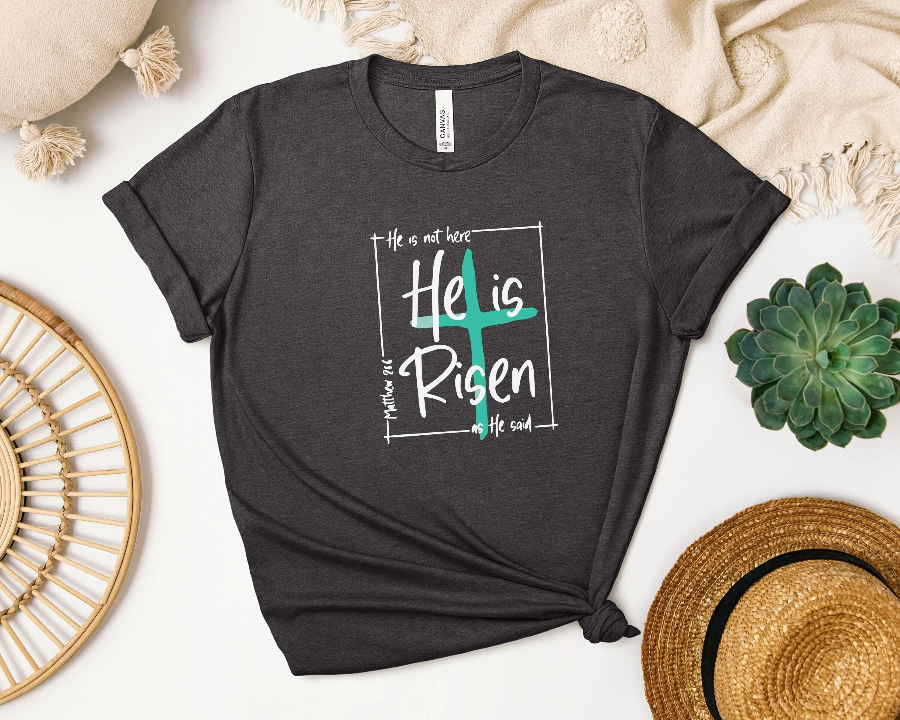 He Is Risen Easter T Shirt Christian Jesus For Apparel Faith Cross Bible Verse