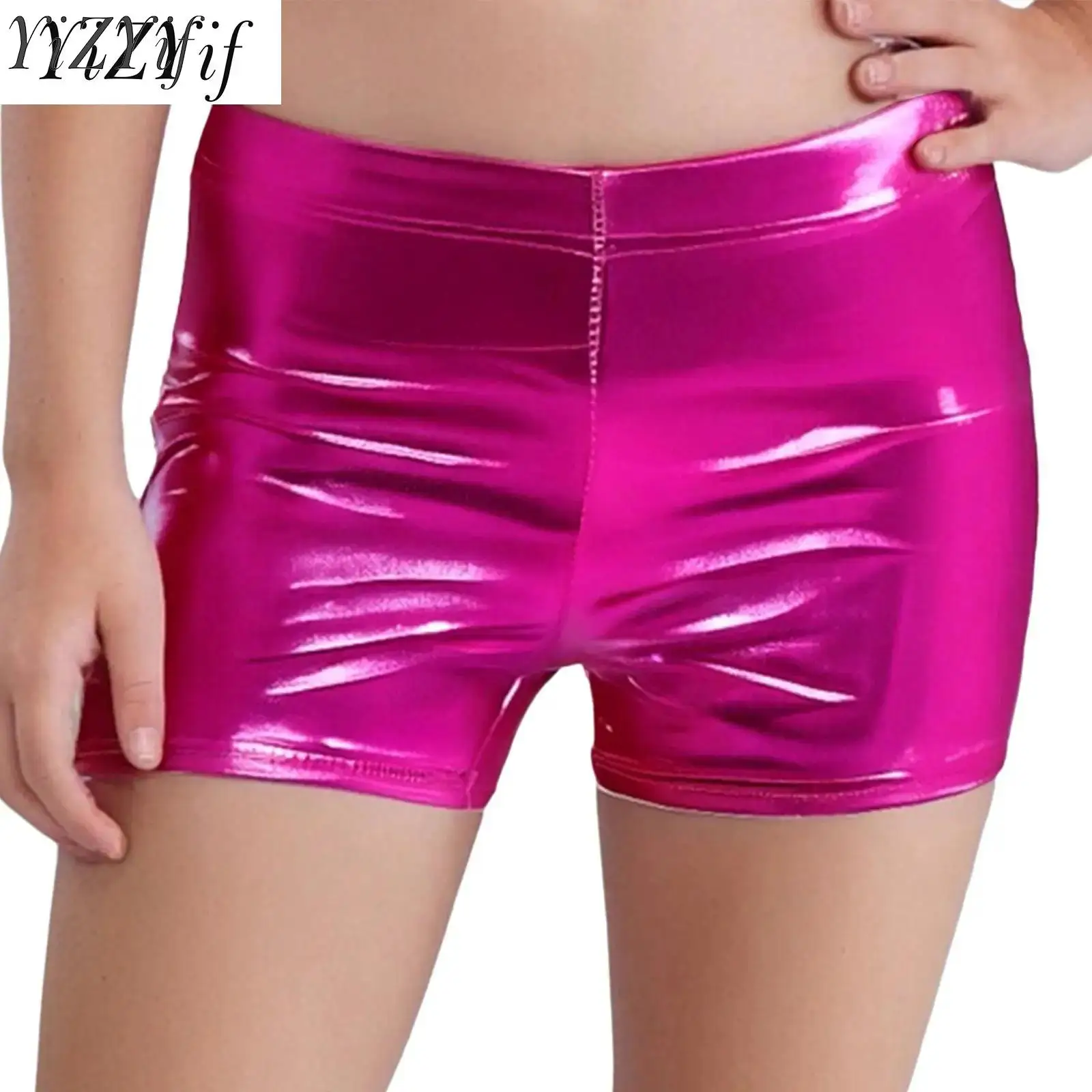 

Kids Girls Boys Jazz Dance Boxer Shorts Performance Costume Metallic Shiny Bottoms Children Elastic Waistband Shorts Hot Pants