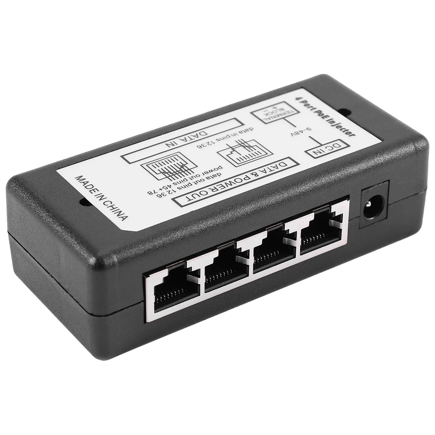 A92Z 4 Port Poe Injector Poe Power Adapter Ethernet Power Supply Pin 4,5(+)/7,8(-)Input Dc12v-Dc48v For Ip Camera
