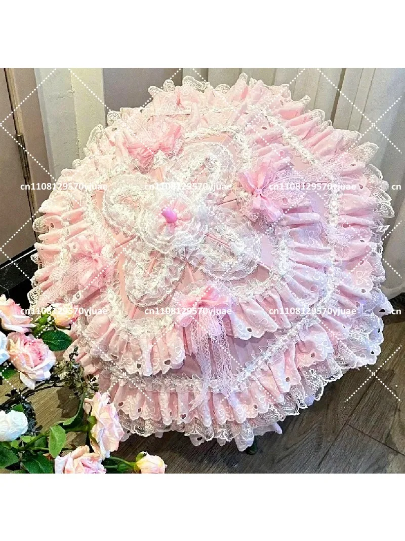 Handmade  Umbrella Girl Heart Pink Flower Tea Party Small Ocean Umbrella Photography Props