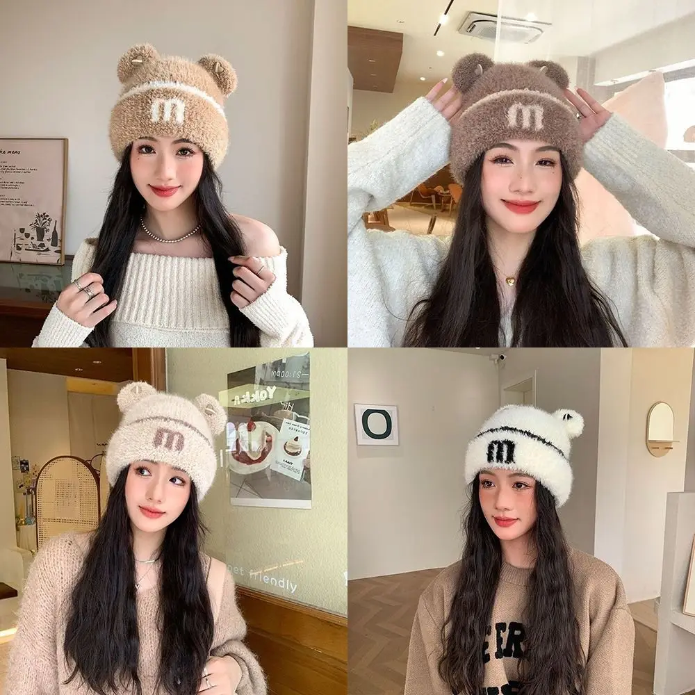 Thick Warm Cat Ear Beanie Material Heart Decoration Winter Cap Letter Pattern Winter/Autumn Wear Cute All Match Toque