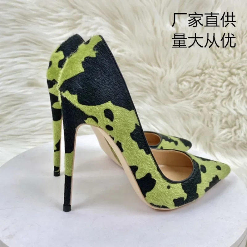 

Tikicup Hairy Grafitti Pattern Women Green Pointy Toe High Heel Shoes Unique Design Sexy Slip On Stiletto Pumps Plus Size 34-45