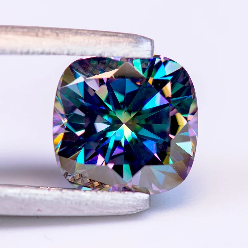 Moissanite Stone Rainbow Green Color Cushion Cut Lab Grow Diamond Charms DIY Jewelry Making with GRA Certificate Free Delivery