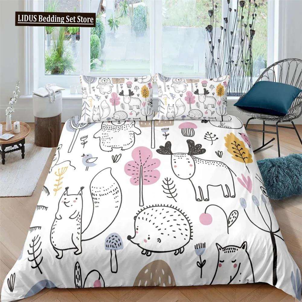 

Nordic Bed Set Duvet Cover King Queen No Bed Sheet Cartoon Animal Bedding Set Kid Quilt Cover 2/3pcs Polyester Comforter Cover