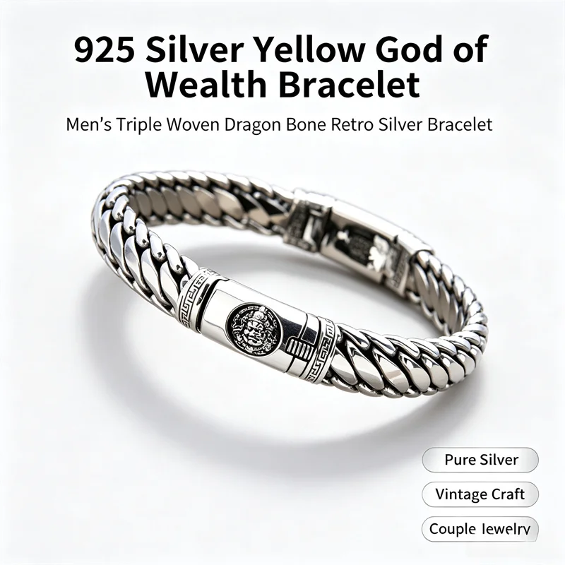 OUYADI Luxury Mens 925 Silver Bracelet Retro Dragon Bone Braided Design Wedding Party Jewelry