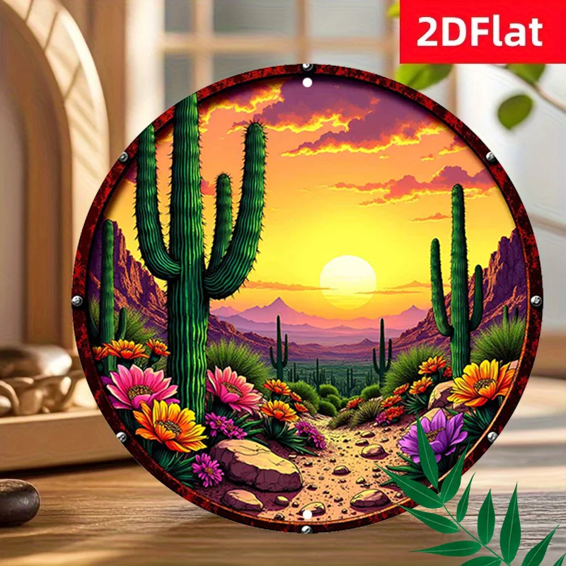 CIFBUY Rustic Desert Sunset Cactus Aluminum Wall Art, Waterproof Durable Metal Sign for Home Farmhouse Garage Bar Shop Wall