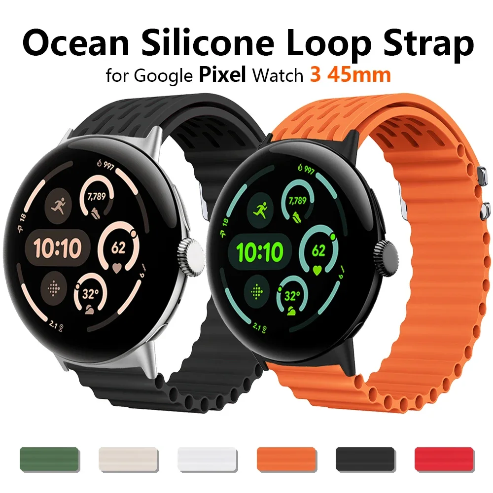 

Силиконовый спортивный ремешок Ocean для Google Pixel Watch 3, 45 мм, дышащий мягкий ремешок с петлей для Google Pixel Watch 3, 45 мм, мужской браслет