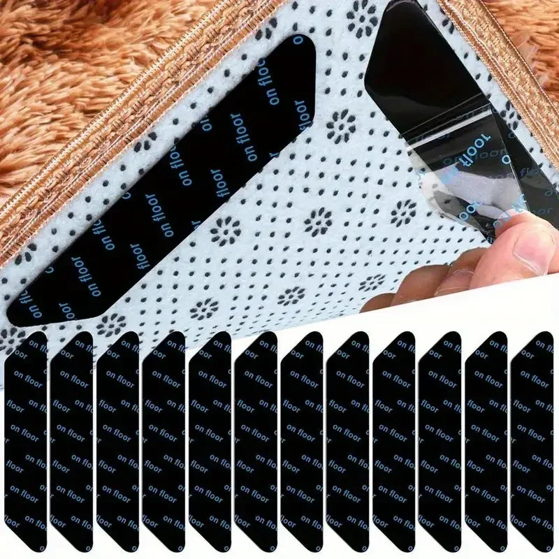 12PCS Carpet Non-slip Sticker Reusable Water Proof Anti Curling Carpet Patch Fixed Sticker Floor Rug Mat Tape Gripper Corner Pad