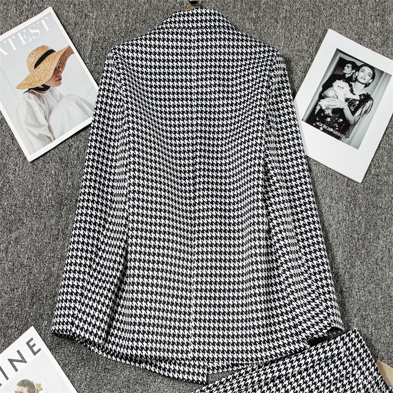Women's Checkered Suit Jacket And Pants Commute Workwear Two-Piece Set Spring Autumn Stylish Simple Polyester Blend